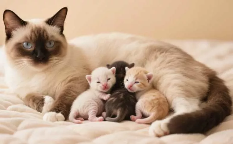 Mother cat and kittens