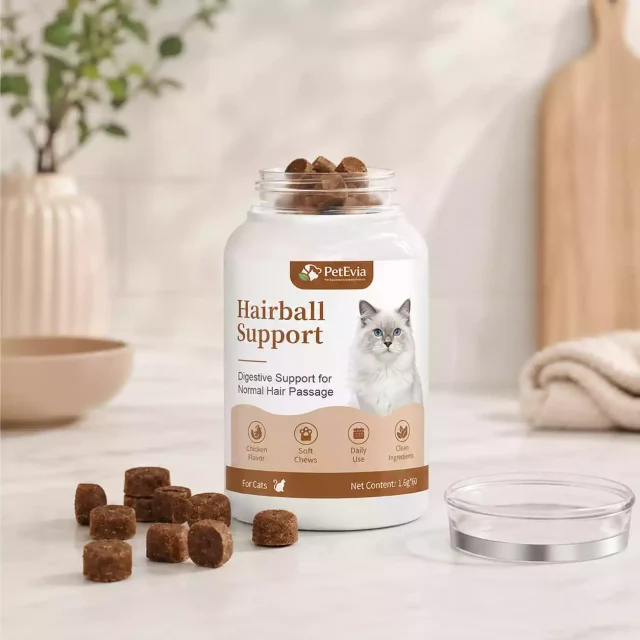 bouchées moelleuses pour le contrôle des boules de poils et le soin de la peau et du pelage du chat