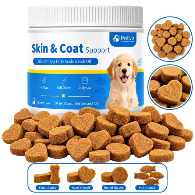 bouchées moelleuses peau et pelage personnalisées pour chien